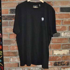 New W/ Tag Karl Lagerfeld Paris Black Short Sleeve T-shirt White Ikon Patch XXL